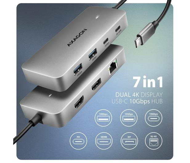 Axagon HMC-CUB83X2 USB-C 10Gbps DUAL 4K DISPLAY 7in1 hub - 1485458 - zdjęcie 2